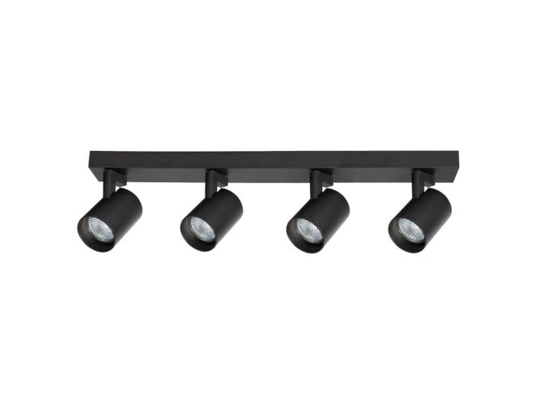 Czarny spot sufitowy 4×GU10 na listwie 59 cm, cztery cylindryczne reflektory