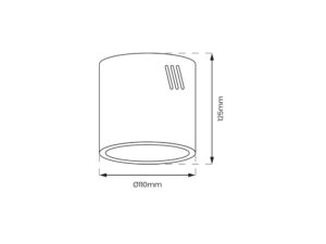 Miniaturka 6 - Rysunek techniczny cylindrycznego spotu natynkowego E27, średnica 100 mm i wysokość 125 mm