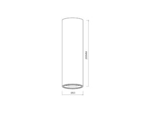 Miniaturka 6 - Rysunek techniczny cylindrycznego spotu natynkowego GU10, wysokość 200 mm i średnica 63 mm