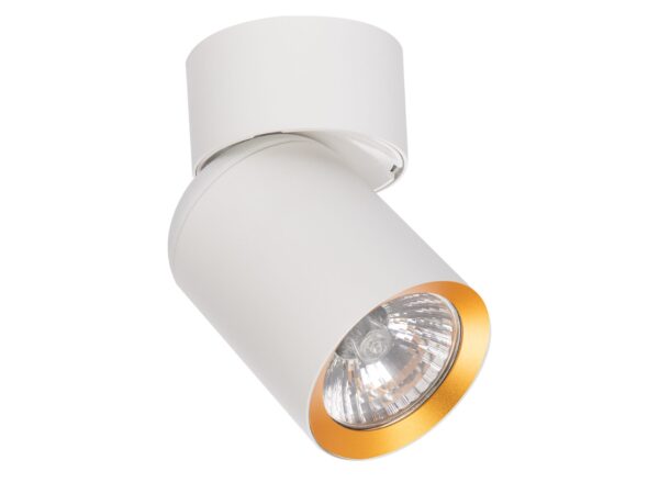 Spot sufitowy biało-złoty GU10 – zdjęcie oprawy z poglądową żarówką