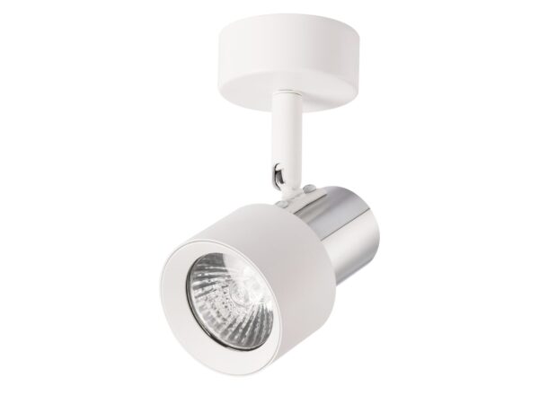 Spot sufitowy GU10 regulowany biały z chromem na białym tle