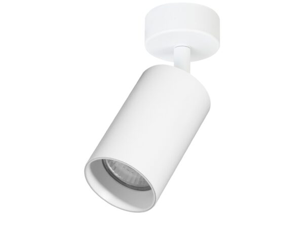 Biały cylindryczny spot sufitowy natynkowy GU10 na białym tle