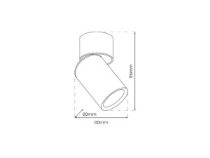 Miniaturka 6 - Spot GU10 sufitowy obrotowy – rysunek wymiarów 60 × 60 × 115 mm