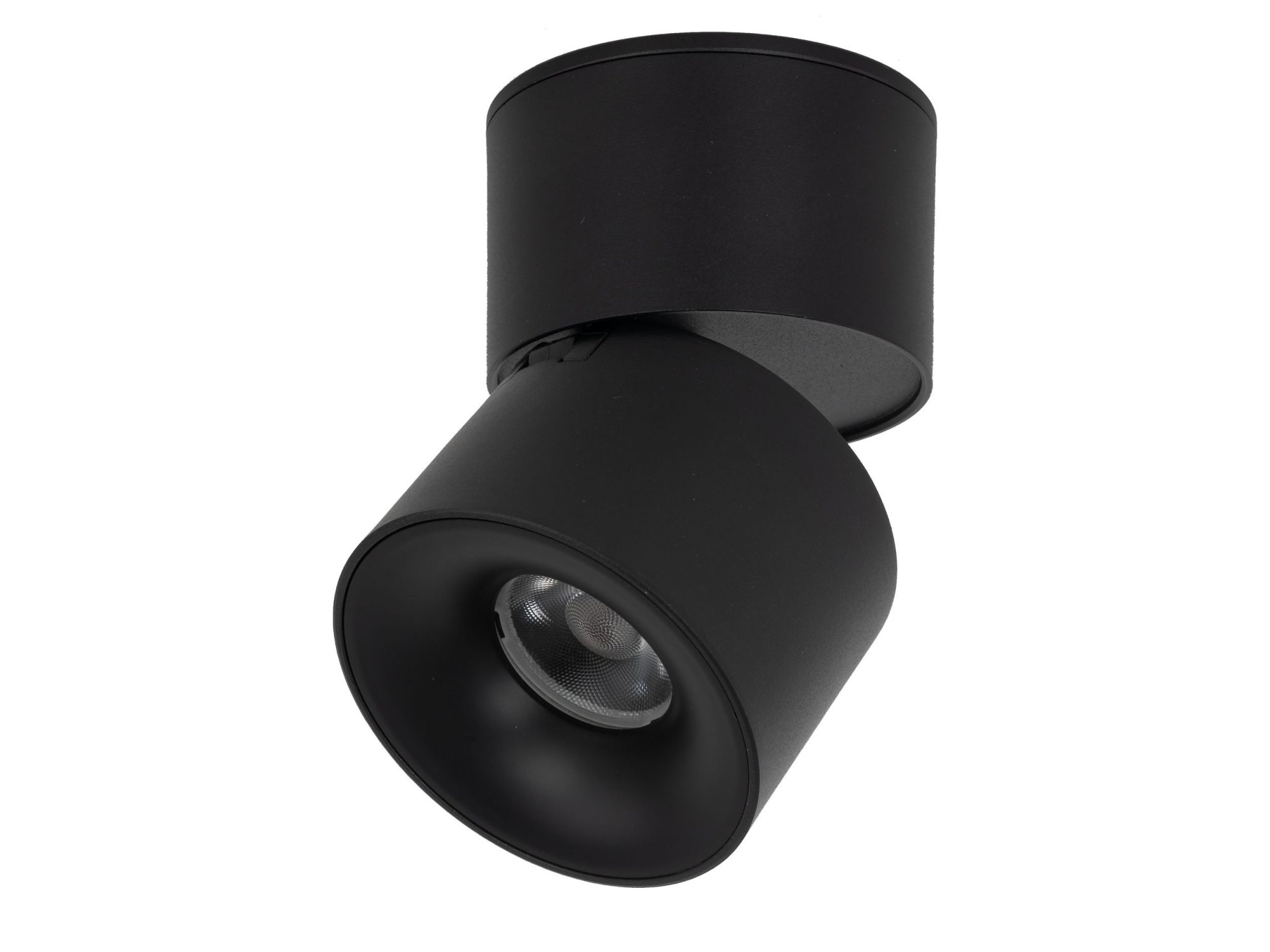 Czarny spot sufitowy Spark CCT LED 10 W z regulowaną głowicą na białym tle