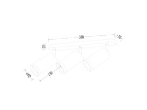 Miniaturka 8 - Rysunek wymiarowy złotego spotu sufitowego z listwą 380 mm