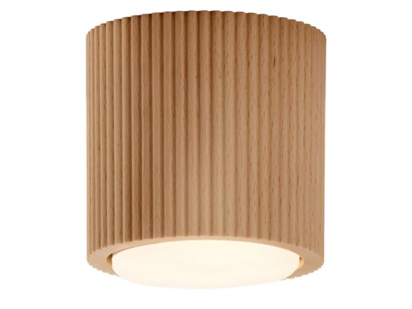 Spot sufitowy Tubo Wood Natural M z bukowego drewna, widok całej oprawy