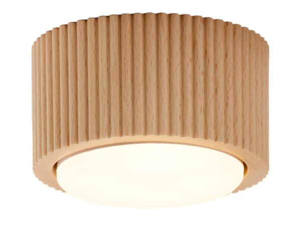Spot Tubo Wood Natural S buk, ryflowany drewniany klosz z rozświetloną oprawą GX53
