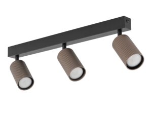Miniaturka 2 - Lampa sufitowa Tune 3-punktowa GU10 z trzema brązowymi reflektorami na czarnej listwie na białym tle