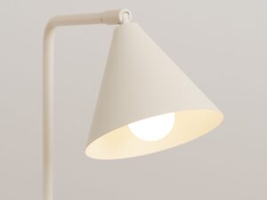 Miniaturka 29 - Stalowa lampa biurkowa Sorvella 35 cm beżowy – stożkowy klosz ze światłem