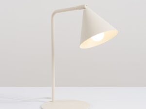 Miniaturka 28 - Stalowa lampa biurkowa Sorvella 35 cm beżowy z włączonym światłem