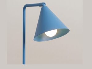 Miniaturka 51 - Stalowa lampa biurkowa Sorvella 35 cm błękitny – stożkowy klosz ze światłem