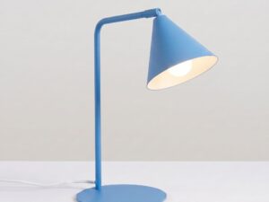 Miniaturka 50 - Stalowa lampa biurkowa Sorvella 35 cm błękitny z włączonym światłem