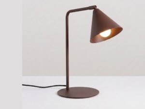 Miniaturka 61 - Stalowa lampa biurkowa Sorvella 35 cm brązowy z włączonym światłem