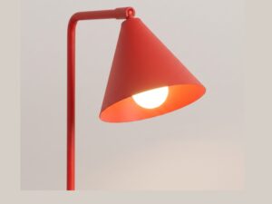 Miniaturka 73 - Stalowa lampa biurkowa Sorvella 35 cm czerwony – stożkowy klosz ze światłem
