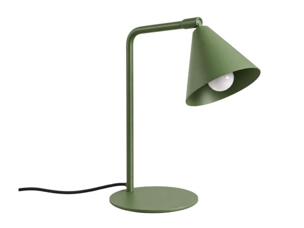 Stalowa lampa biurkowa Sorvella 35 cm zielony oliwkowy na białym tle