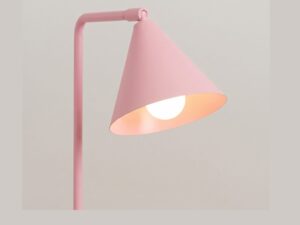 Miniaturka 106 - Stalowa lampa biurkowa Sorvella 35 cm różowy – stożkowy klosz ze światłem