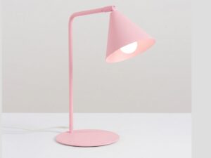 Miniaturka 105 - Stalowa lampa biurkowa Sorvella 35 cm różowy z włączonym światłem