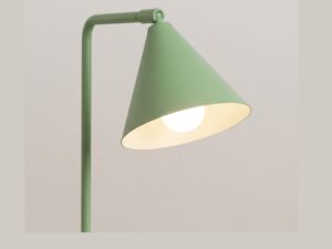 Miniaturka 95 - Stalowa lampa biurkowa Sorvella 35 cm szałwiowy – stożkowy klosz ze światłem