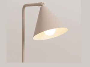 Miniaturka 128 - Stalowa lampa biurkowa Sorvella 35 cm taupe – stożkowy klosz ze światłem