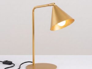 Miniaturka 138 - Stalowa lampa biurkowa Sorvella 35 cm złoty z włączonym światłem