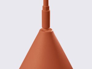 Miniaturka 109 - Stalowa lampa podłogowa Sorvella 165 cm ochra czerwona – stożkowy klosz w zbliżeniu
