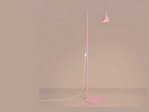 Miniaturka 62 - Stalowa lampa podłogowa Sorvella 165 cm różowy z włączonym światłem we wnętrzu