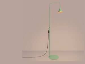 Miniaturka 51 - Stalowa lampa podłogowa Sorvella 165 cm szałwiowy z włączonym światłem we wnętrzu