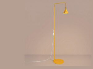 Miniaturka 40 - Stalowa lampa podłogowa Sorvella 165 cm żółty z włączonym światłem we wnętrzu