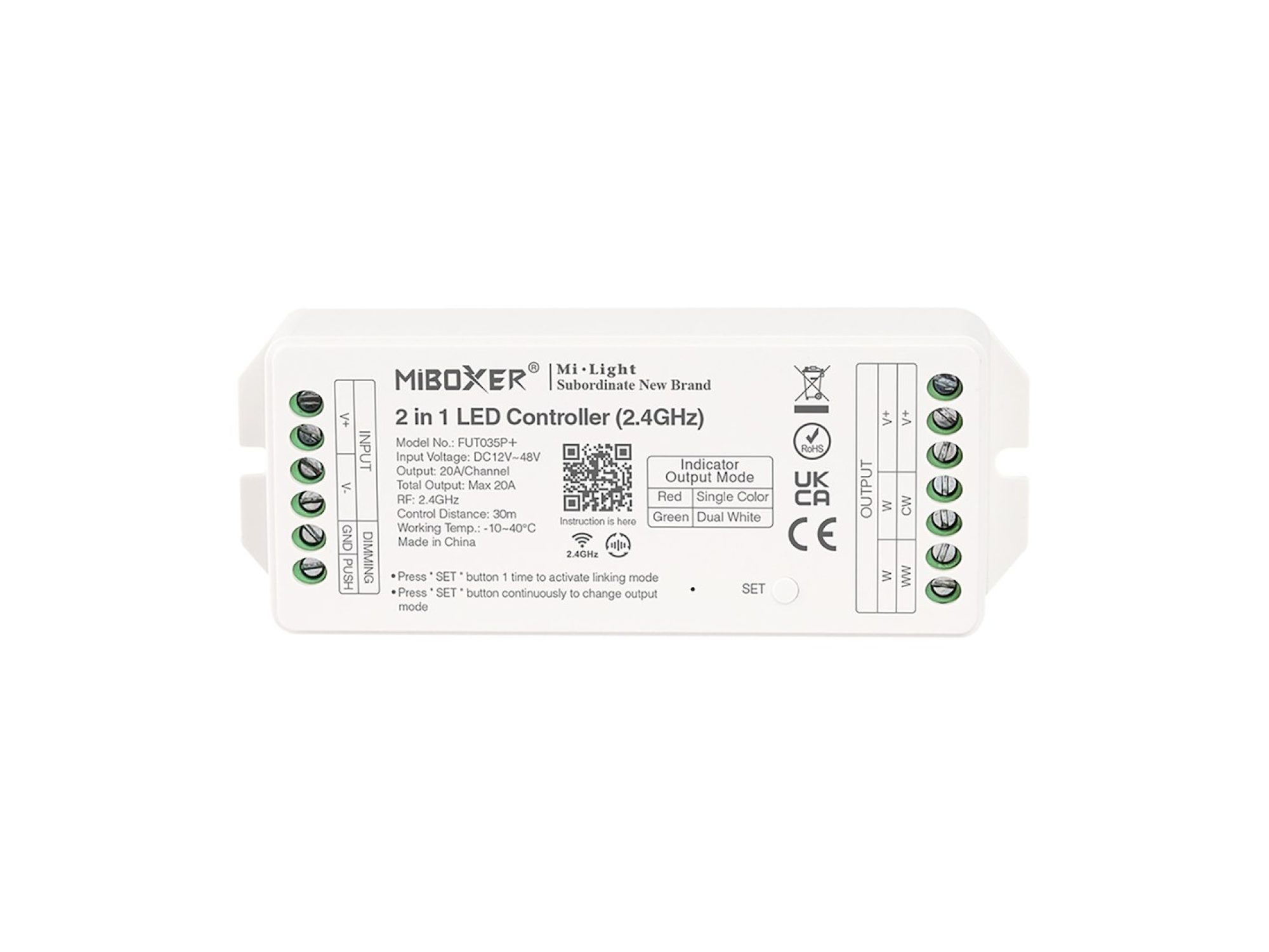 Sterownik LED MONO CCT 12–48 V 20 A – zaciski z obu stron