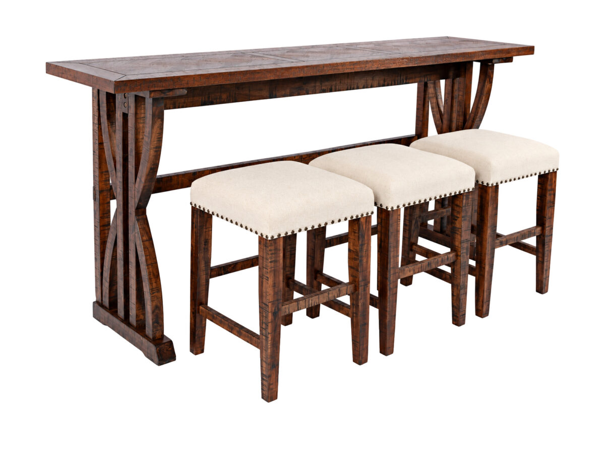 Stół barowy z trzema hokerami 188 cm ciemnobrązowy – Avola