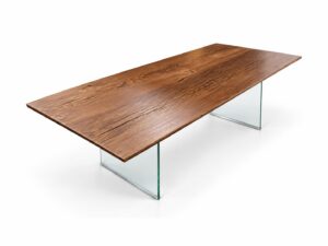 Miniaturka 6 - Stół dębowy z dwóch desek 250x100 cm UMBRA na szklanych nogach – zdjęcie produktowe na białym tle