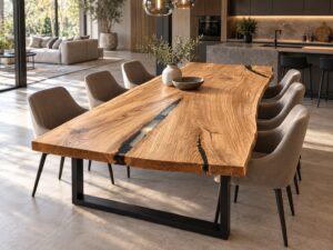 Miniaturka 2 - Stół LUCENTO na stalowych nogach ramowych w otwartej strefie dziennej z kuchnią – aranżacja wnętrza