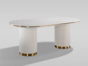 Miniaturka 1 - Stół owalny 180 cm ecru z marmurowym blatem – Eleganza