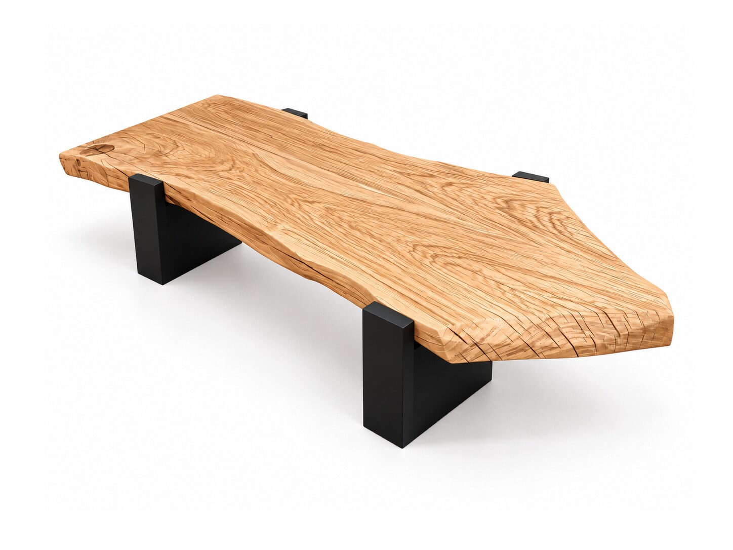 Stół kawowy dębowy z jednej deski 210x70 cm ISOLA na stalowych nogach – zdjęcie produktowe na białym tle