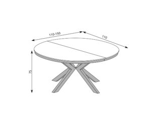 Miniaturka 3 - Stół Lavinia schemat wymiarów blatu 110–150 cm oraz wysokości 75 cm