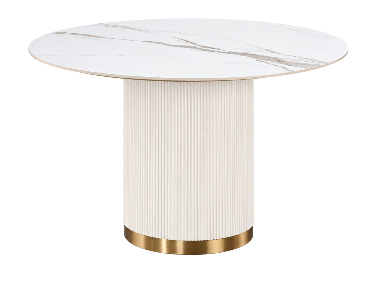 Stół okrągły 120 cm ecru z marmurowym blatem – Eleganza