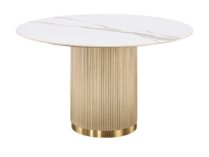 Miniaturka 4 - Okrągły stół Eleganza 120 cm z białym blatem i ryflowaną złotą podstawą