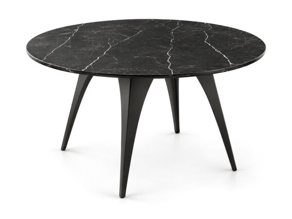 Stół okrągły Carmeta 100 cm ze spiekiem kwarcowym – blat spiek desire black, czarny stelaż