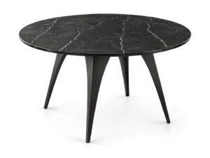 Miniaturka 6 - Stół okrągły Carmeta 120 cm ze spiekiem kwarcowym – blat spiek desire black, czarny stelaż