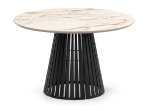 Miniaturka 6 - Stół okrągły Conello 120 cm ze spiekiem kwarcowym – blat spiek passion white, czarny stelaż
