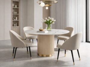 Miniaturka 3 - Stół Eleganza z ryflowaną podstawą w jadalni z czterema krzesłami