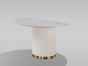 Miniaturka 1 - Stół okrągły Eleganza 120 cm biały ecru z marmurowym blatem i ryflowaną nogą