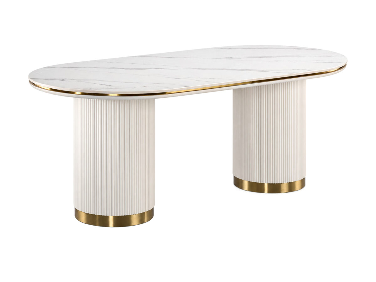 Stół owalny 180 cm ecru z marmurowym blatem – Eleganza