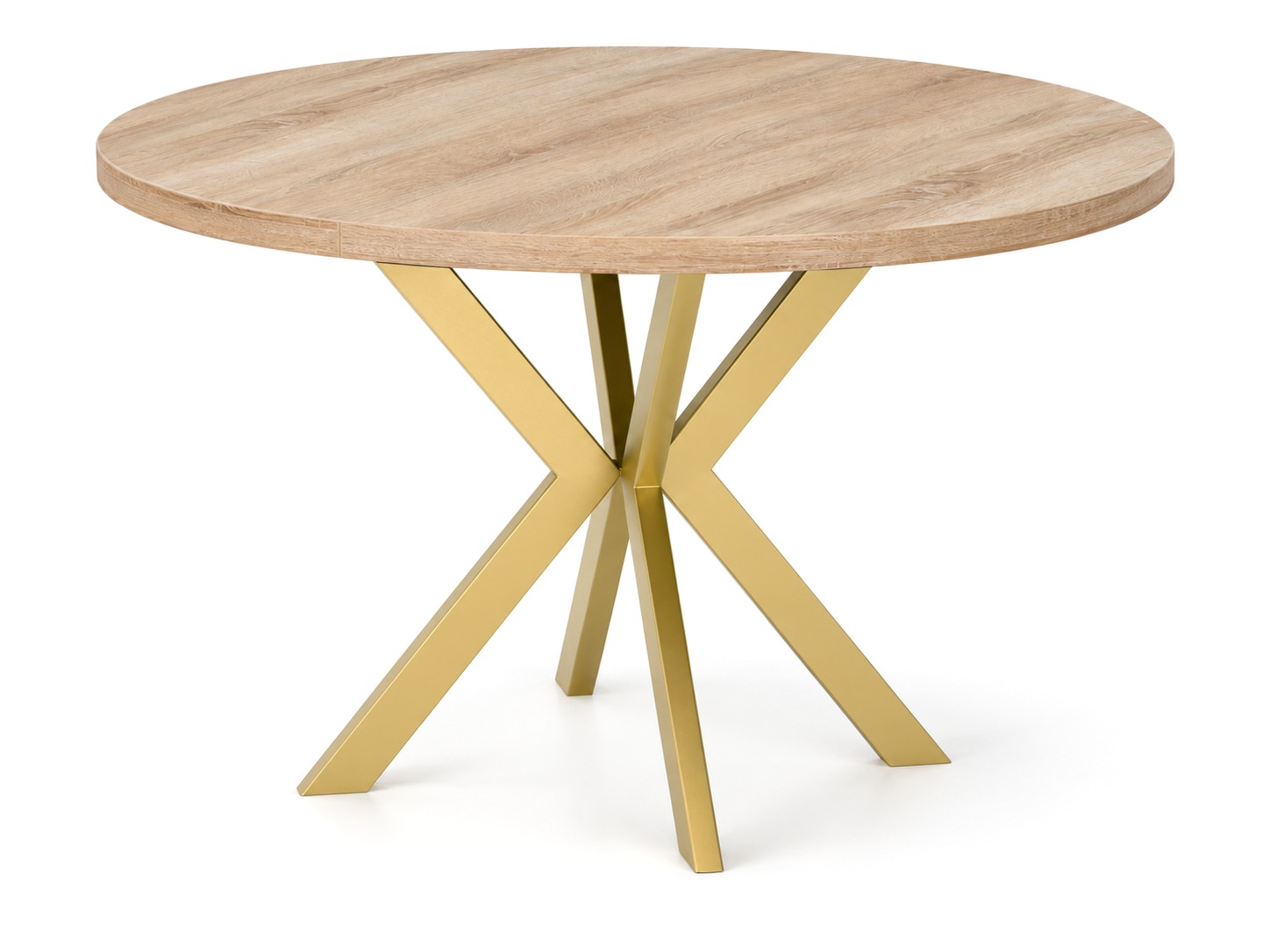 Stół Edvaro 120 cm z laminowanym blatem dąb sonoma i złotymi nogami