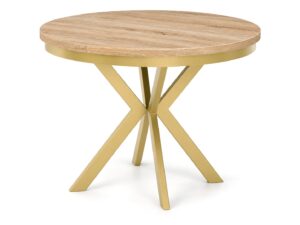 Miniaturka 8 - Stół rozkładany okrągły Edvaro 90 cm z obręczą na złotym lub miedzianym stelażu – blat dąb sonoma, złoty stelaż