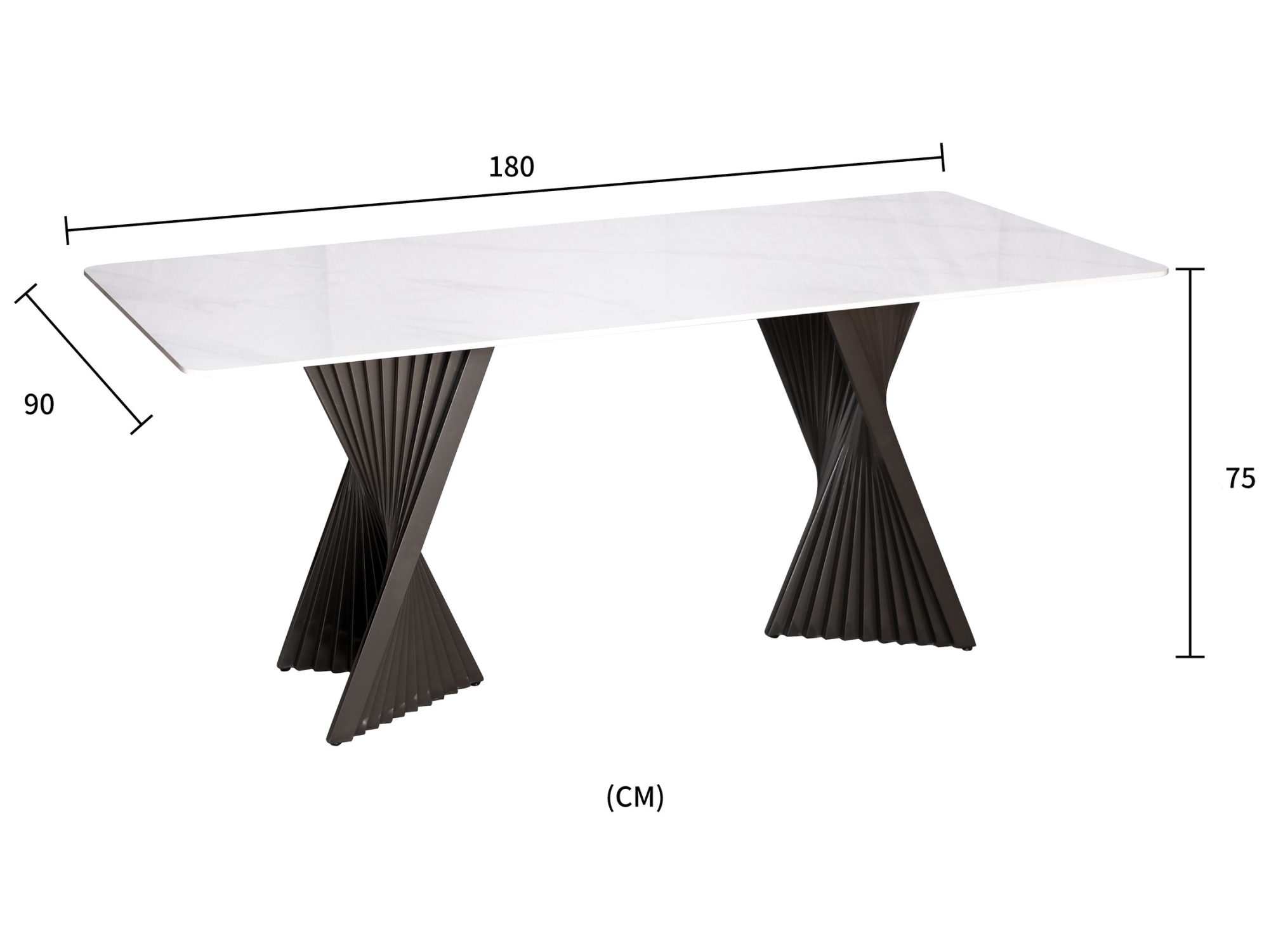 Stół Virtus rysunek wymiarów 180 × 90 × 75 cm
