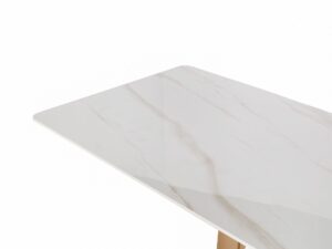 Miniaturka 4 - Stół Virtus detal białego blatu ze spiekanego kamienia w marmurowy wzór
