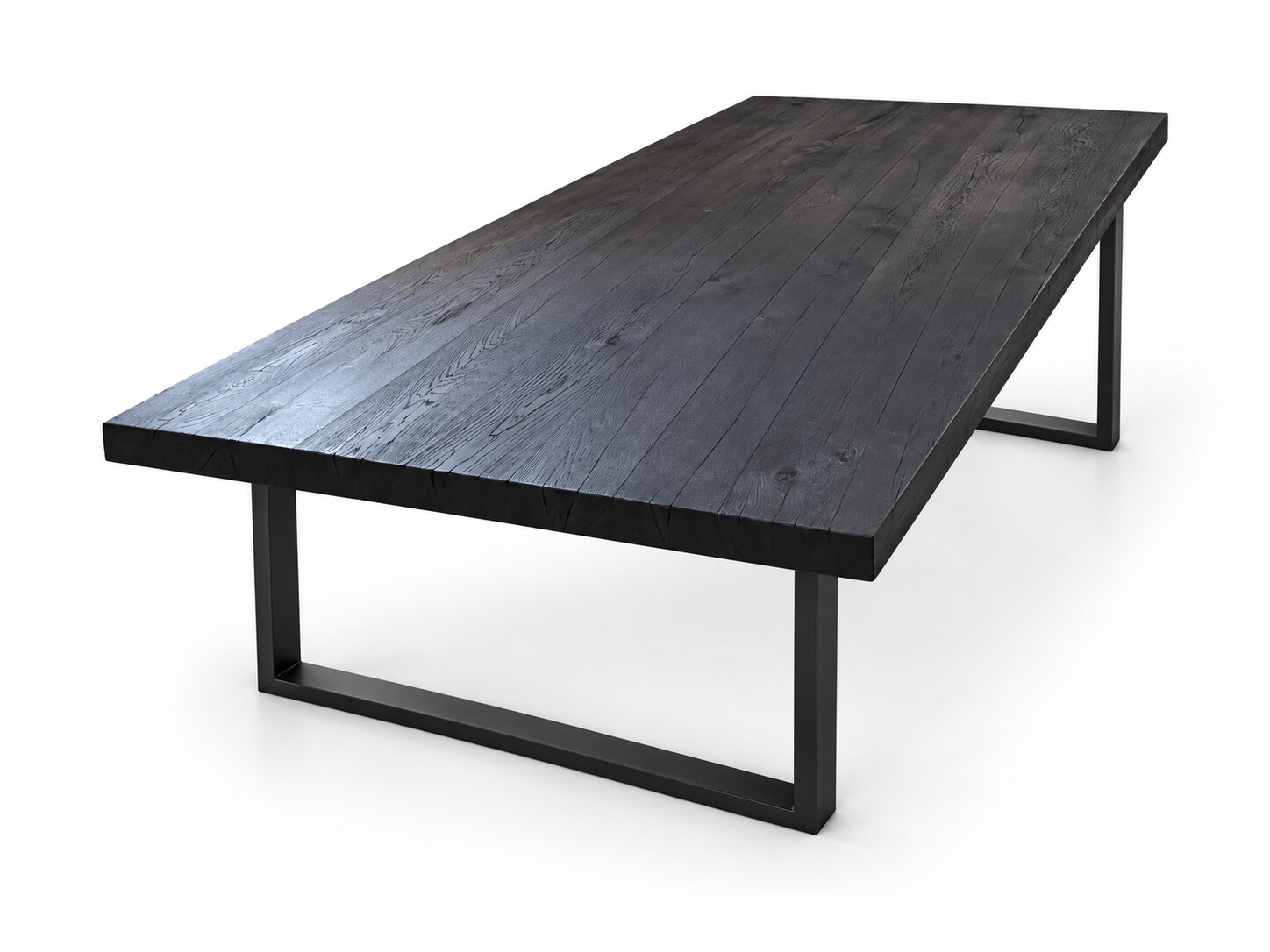 Stół z opalanego dębu 270x100 cm CARBONO na stalowych nogach ramowych – zdjęcie produktowe na białym tle