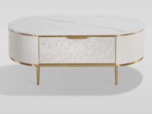Miniaturka 4 - Stolik Eleganza biały ecru z marmurowym blatem i frontem z muszli