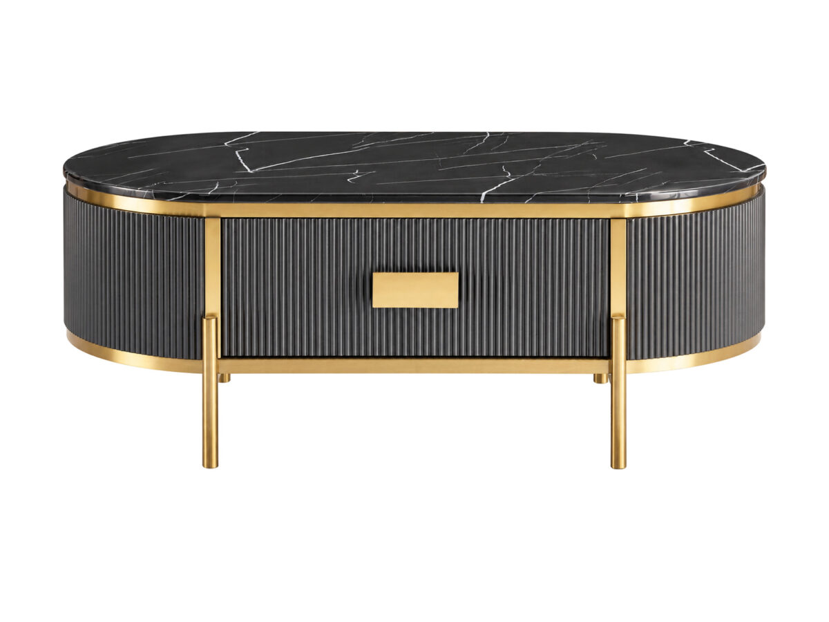 Stolik kawowy 124 cm grafitowy z ryflowaną szufladą – Eleganza